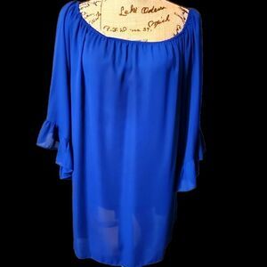Emma Rose Semi Sheer Ruffled Sleeve Blouse Size Large